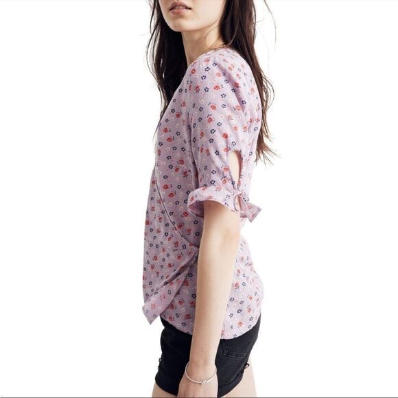 NWT Madewell purple tie wrap top in prairie posies 2 - Picture 3 of 9